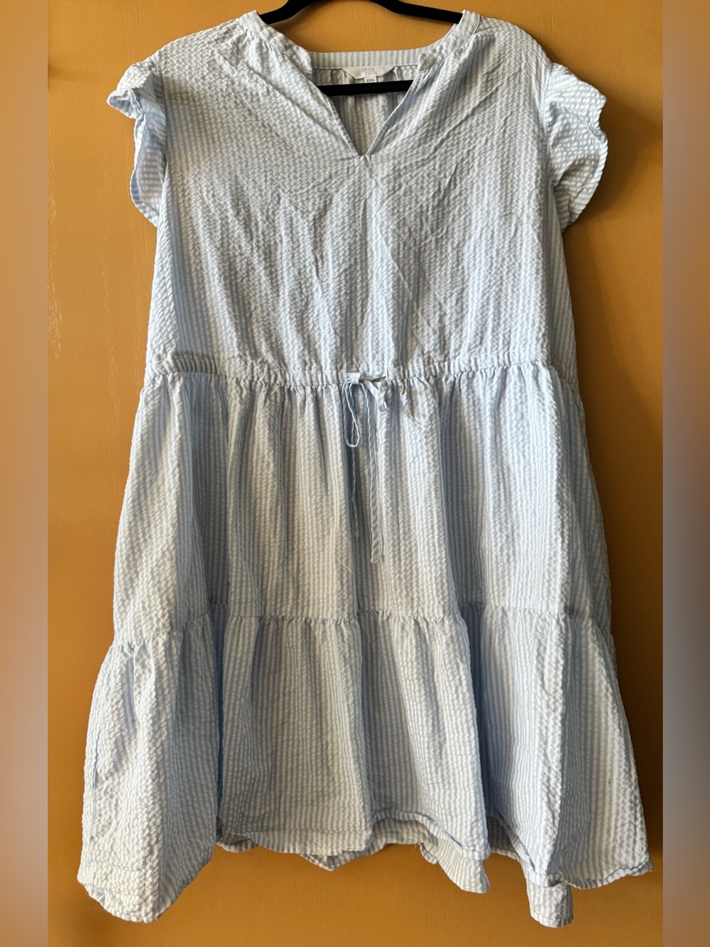Blue White Seersucker Flutter Sleeve Dress XXXL 22/24 Beach Cruise Vacation
